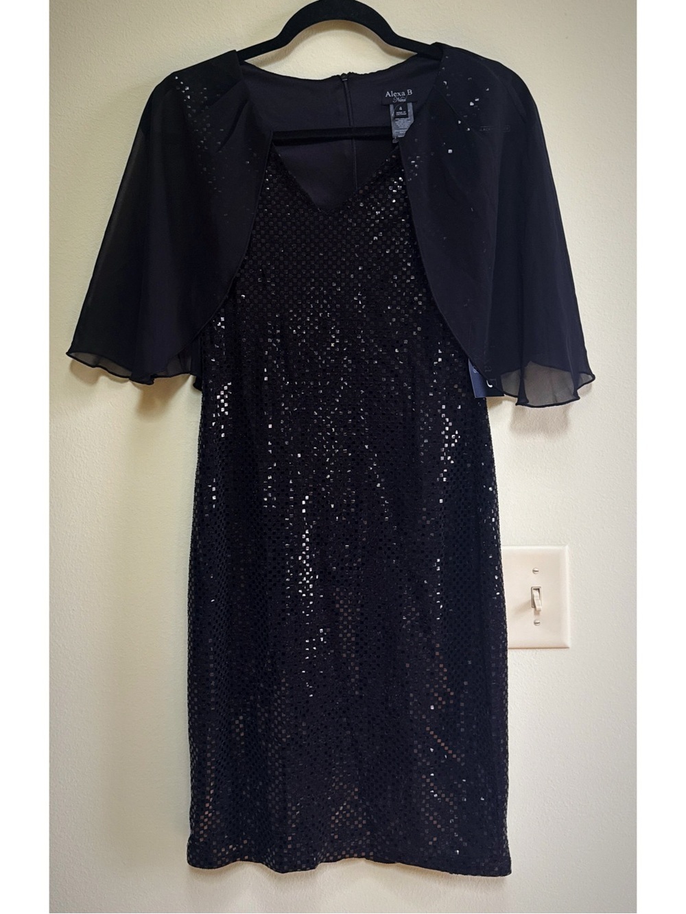 Black Sequin Cocktail Dress with Sheer Bolero